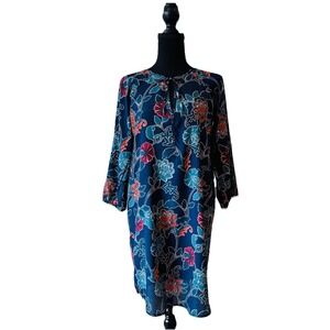Gap Navy Floral Long Sleeve Keyhole Neck Dress Lightweight Size Small